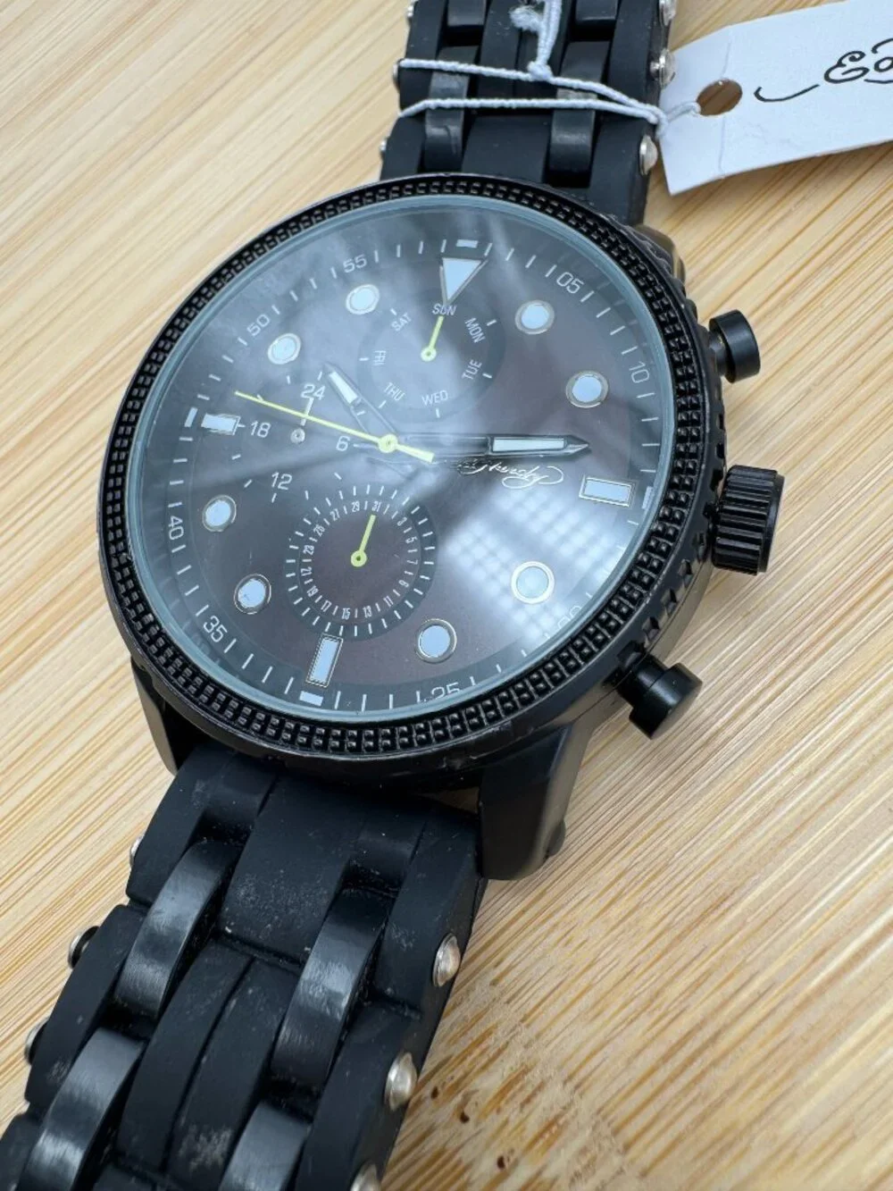 ED HARDY Men's Matte Black Watch with Round Face and Black Silicone Strap 50444
